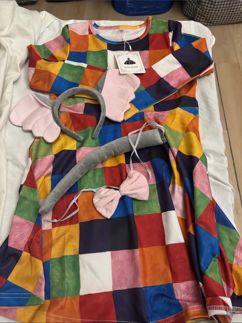 Elmer the  Patchwork elephant Costume Dress with Pink& gray Accessories